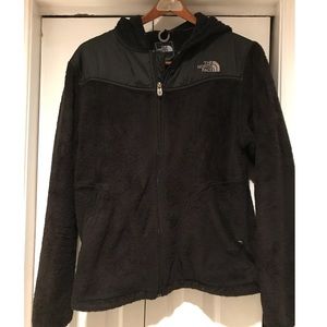 Black Fuzzy Hooded North Face Jacket